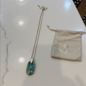 Kendra Scott Iridescent long Green Pendant Necklace with original bag